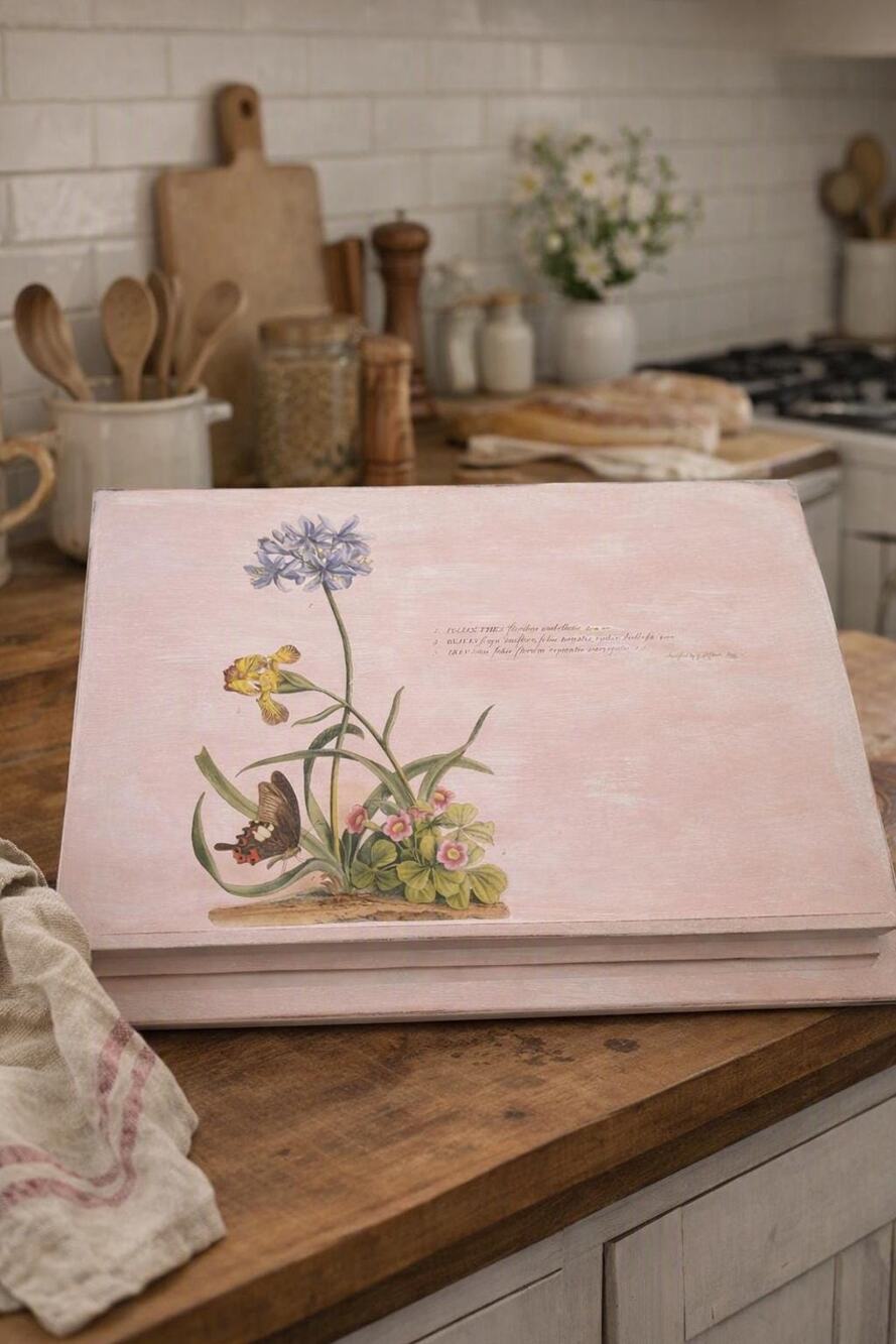 Upcycled Wood Tablet or Cookbook Stand – Pink Floral Decor, Vintage Garden Art